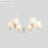 Nordic 6 - Light White - Wood Chandelier With Fabric Lampshade