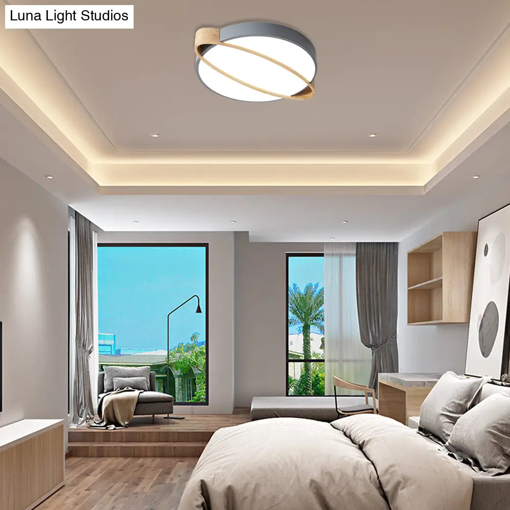 Nordic Acrylic Ceiling Mount Lamp With Led Flushmount Lighting In White/Green/Grey Oval Wood Insert
