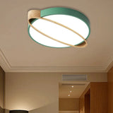 Nordic Acrylic Ceiling Mount Lamp With Led Flushmount Lighting In White/Green/Grey Oval Wood Insert