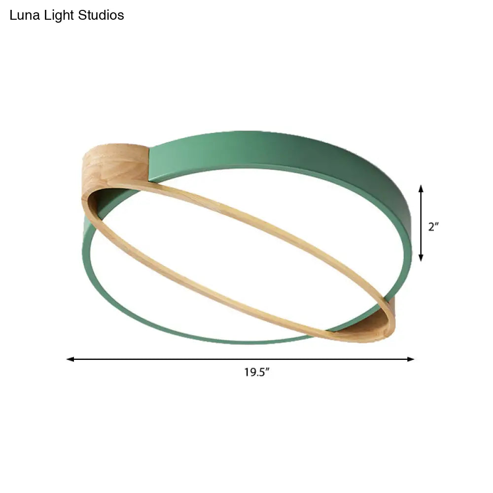 Nordic Acrylic Ceiling Mount Lamp With Led Flushmount Lighting In White/Green/Grey Oval Wood Insert