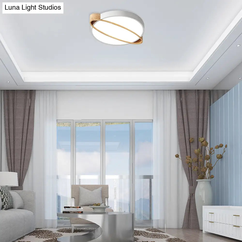 Nordic Acrylic Ceiling Mount Lamp With Led Flushmount Lighting In White/Green/Grey Oval Wood Insert