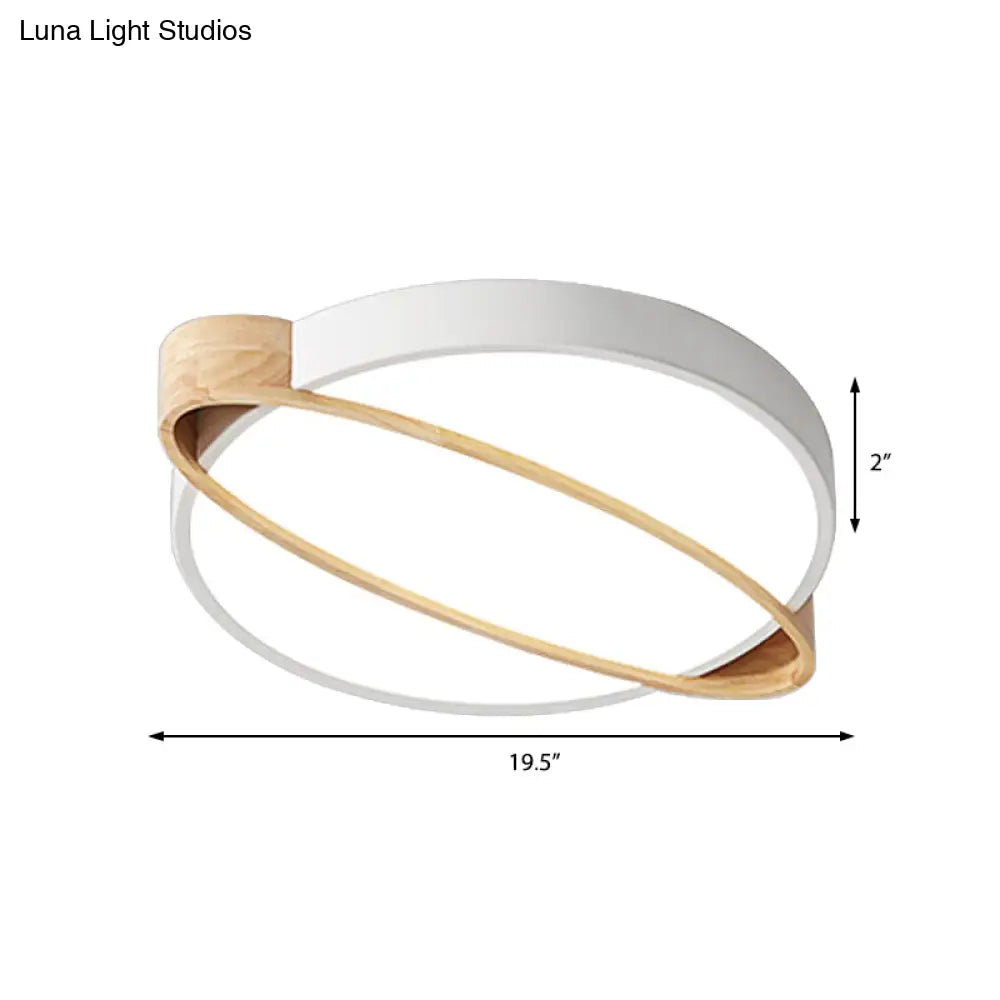 Nordic Acrylic Ceiling Mount Lamp With Led Flushmount Lighting In White/Green/Grey Oval Wood Insert