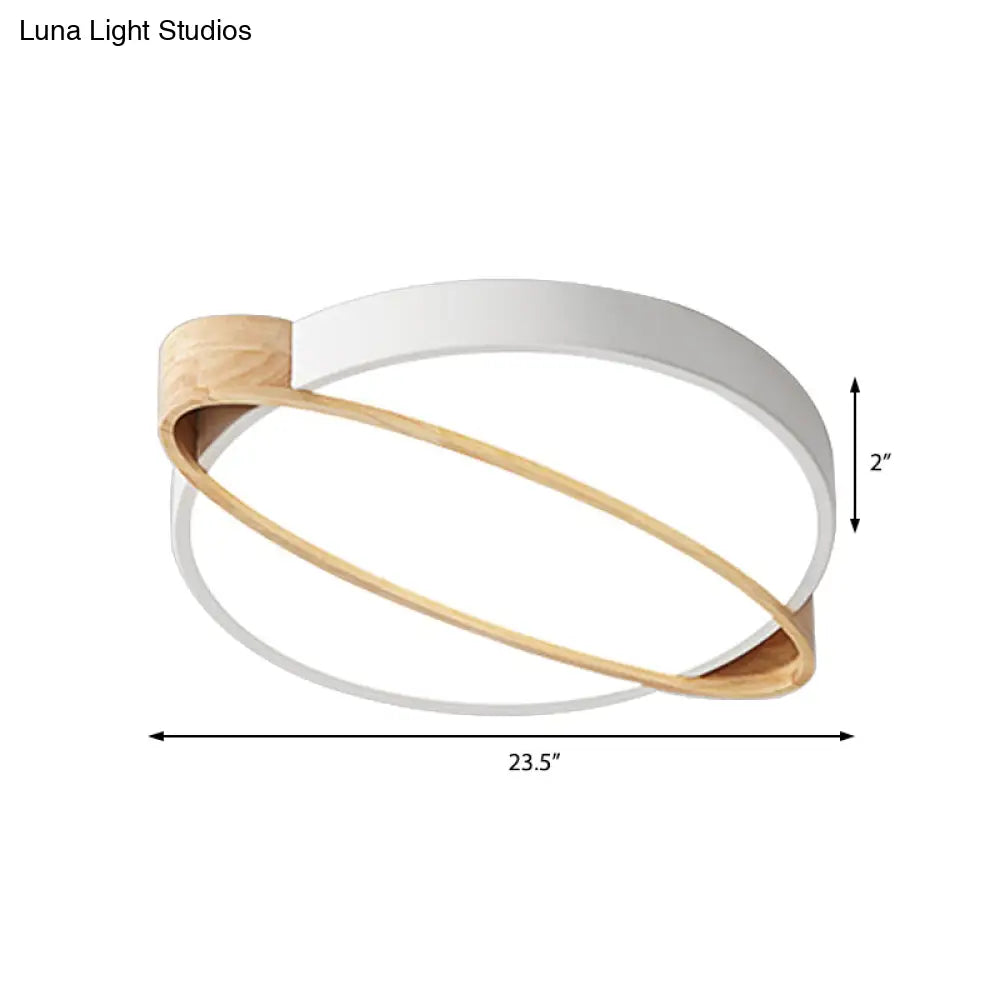 Nordic Acrylic Ceiling Mount Lamp With Led Flushmount Lighting In White/Green/Grey Oval Wood Insert