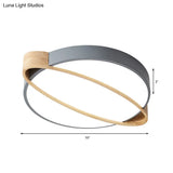 Nordic Acrylic Ceiling Mount Lamp With Led Flushmount Lighting In White/Green/Grey Oval Wood Insert