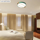 Nordic Acrylic Ceiling Mount Lamp With Led Flushmount Lighting In White/Green/Grey Oval Wood Insert