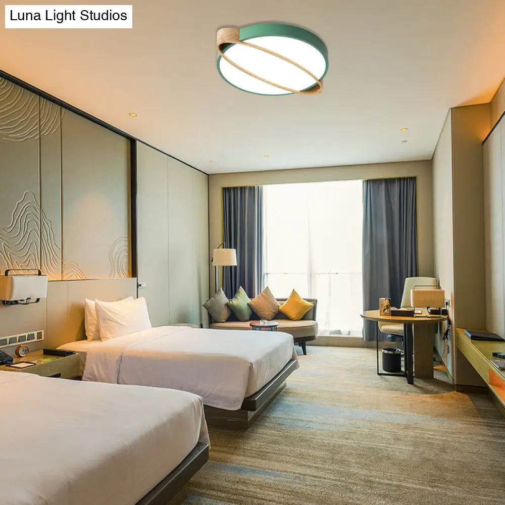Nordic Acrylic Ceiling Mount Lamp With Led Flushmount Lighting In White/Green/Grey Oval Wood Insert