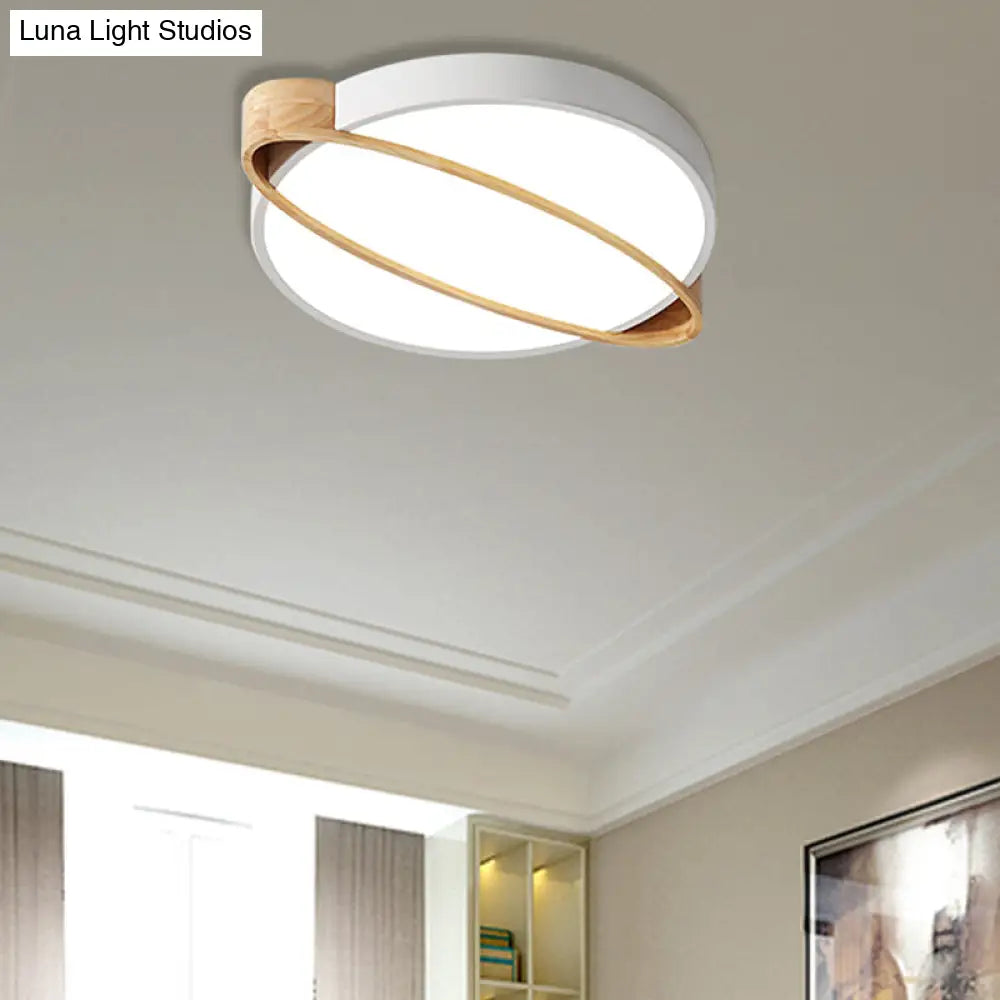 Nordic Acrylic Ceiling Mount Lamp With Led Flushmount Lighting In White/Green/Grey Oval Wood Insert