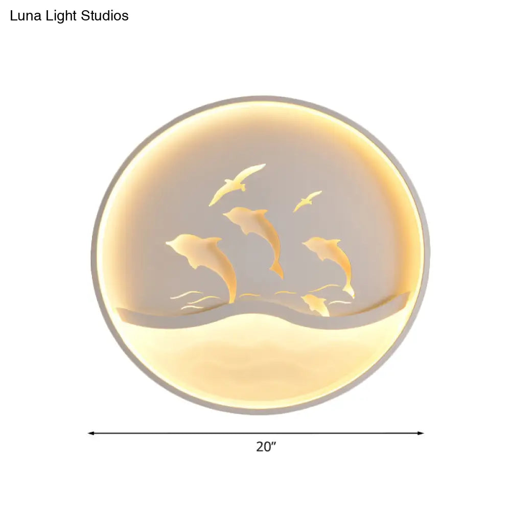 Nordic Acrylic Children’s Bedroom Led Ceiling Light - Dolphin Adventure Circle With Flush Mount