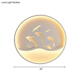 Nordic Acrylic Children’s Bedroom Led Ceiling Light - Dolphin Adventure Circle With Flush Mount