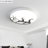 Nordic Acrylic Flush Mount Led Ceiling Lamp For Bedroom - Elk Dance Pattern White/Black