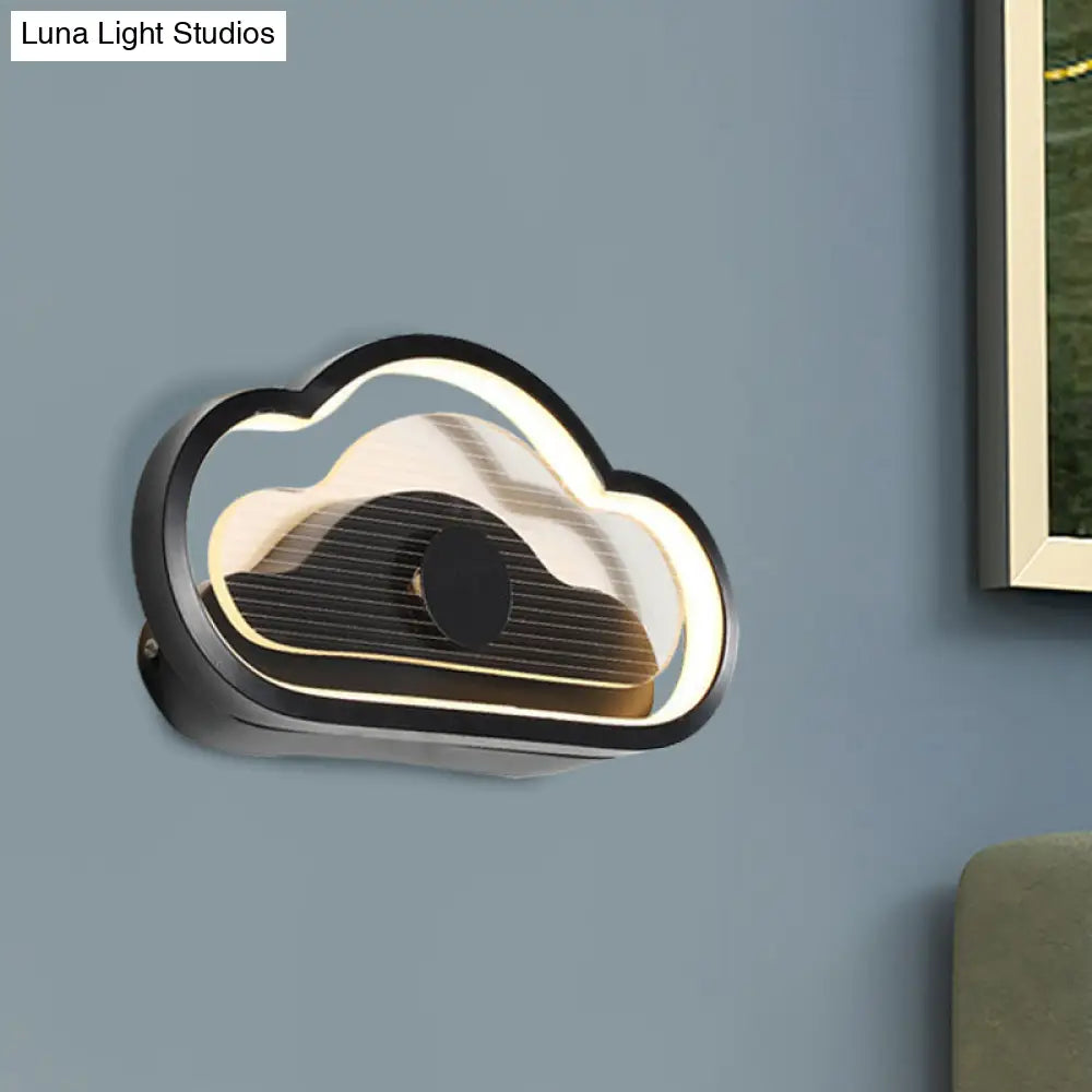 Nordic Acrylic Heart/Cloud Led Wall Light Fixture For Bedroom - Black/White