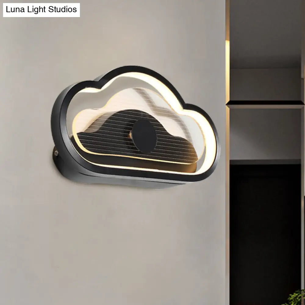 Nordic Acrylic Heart/Cloud Led Wall Light Fixture For Bedroom - Black/White