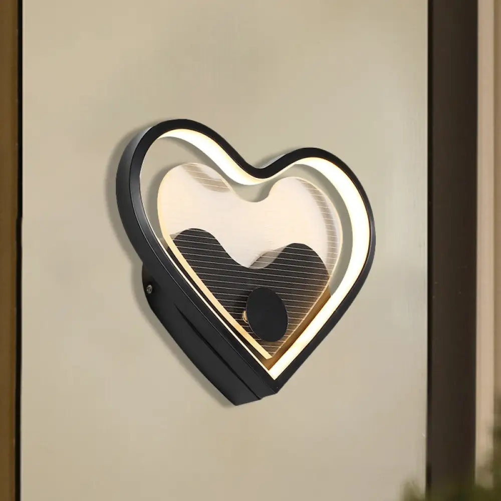 Nordic Acrylic Heart/Cloud Led Wall Light Fixture For Bedroom - Black/White Black / Loving Heart