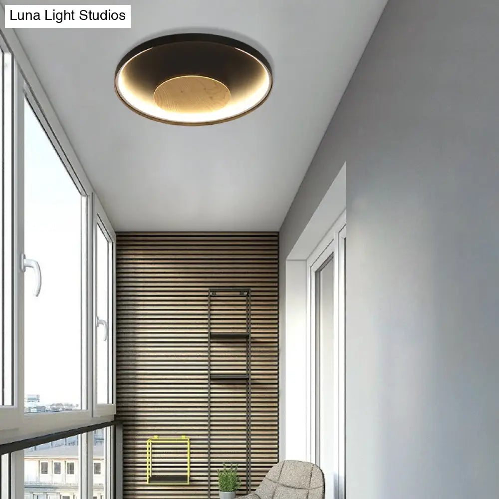 Nordic Acrylic Led Ceiling Flush Light In Black/White Wood - 12/16/19.5 Inch Wide