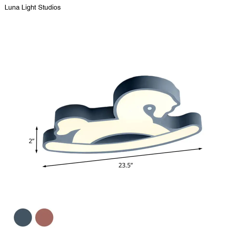 Nordic Acrylic Led Flush Ceiling Light For Children’s Bedroom - Pink/Blue Horse Design