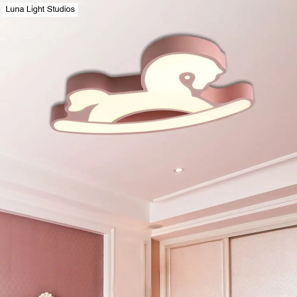 Nordic Acrylic Led Flush Ceiling Light For Children’s Bedroom - Pink/Blue Horse Design