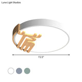 Nordic Acrylic Led Flush Light Fixture With Wood Deer Decoration - Gray/White/Green