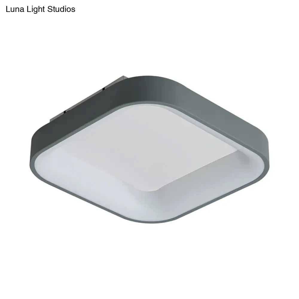 Nordic Acrylic Led Flush Mount Ceiling Fixture For Bedroom - Grey/White Squared Ring 16’/19.5’ W