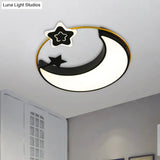 Nordic Acrylic Led Flush Mount With Cloud Sun And Moon Design In Black/Gold For Bedroom Lighting