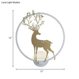 Nordic Acrylic Led Hoop Wall Lamp - Elegant Gold Deer Mural Lighting For Living Room