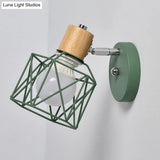 Nordic Adjustable Wall Lamp - Polygon Cage/Antler Bedside Light Fixture Metallic Finish 1 Head
