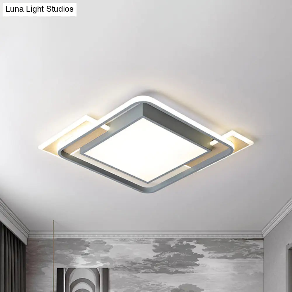 Nordic Aluminum Led Ceiling Flush Mount Light In Warm/White - Grey Square Box Design With Frame