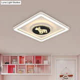 Nordic Animal Pattern Led Flush Lamp For Bedroom - Square/Round Mount In Black And White