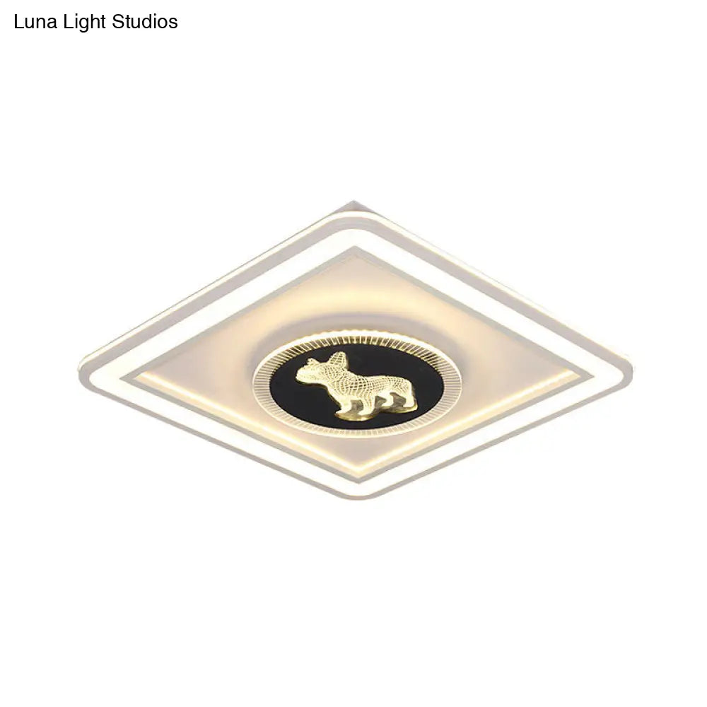 Nordic Animal Pattern Led Flush Lamp For Bedroom - Square/Round Mount In Black And White