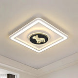 Nordic Animal Pattern Led Flush Lamp For Bedroom - Square/Round Mount In Black And White Black -