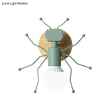 Nordic Ant Metal Sconce With Wood Backplate Wall Light - Grey/White/Green