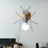 Nordic Ant Metal Sconce With Wood Backplate Wall Light - Grey/White/Green Grey