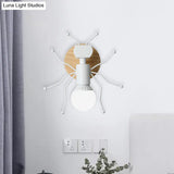 Nordic Ant Metal Sconce With Wood Backplate Wall Light - Grey/White/Green