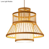 Nordic Bamboo Pendant Light Fixture - Wood Flared Design For Diners