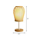 Nordic Bamboo Table Light With Fabric Inner Shade - Wood Cage Night Lamp Single-Bulb / 16