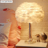 Nordic Bedside Lamp With Feather Shade & Crystal Accent - 1-Light Table Light