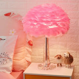 Nordic Bedside Lamp With Feather Shade & Crystal Accent - 1-Light Table Light Pink