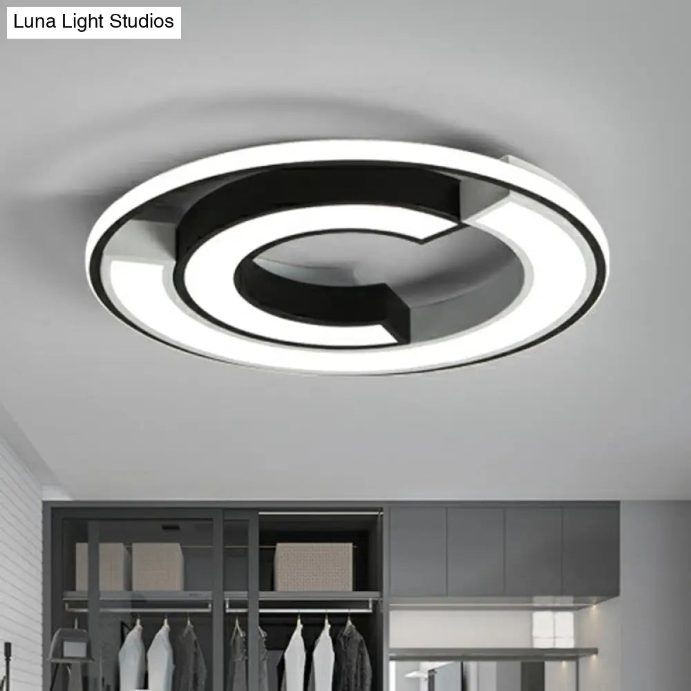 Nordic Black C Shaped Metal Led Flushmount Ceiling Light For Bedroom