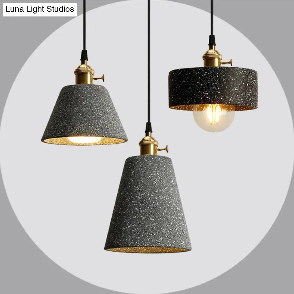 Nordic Black/Grey Pendant Hanging Light With Cement Shade And Rotary Switch - Single Bedside Drop