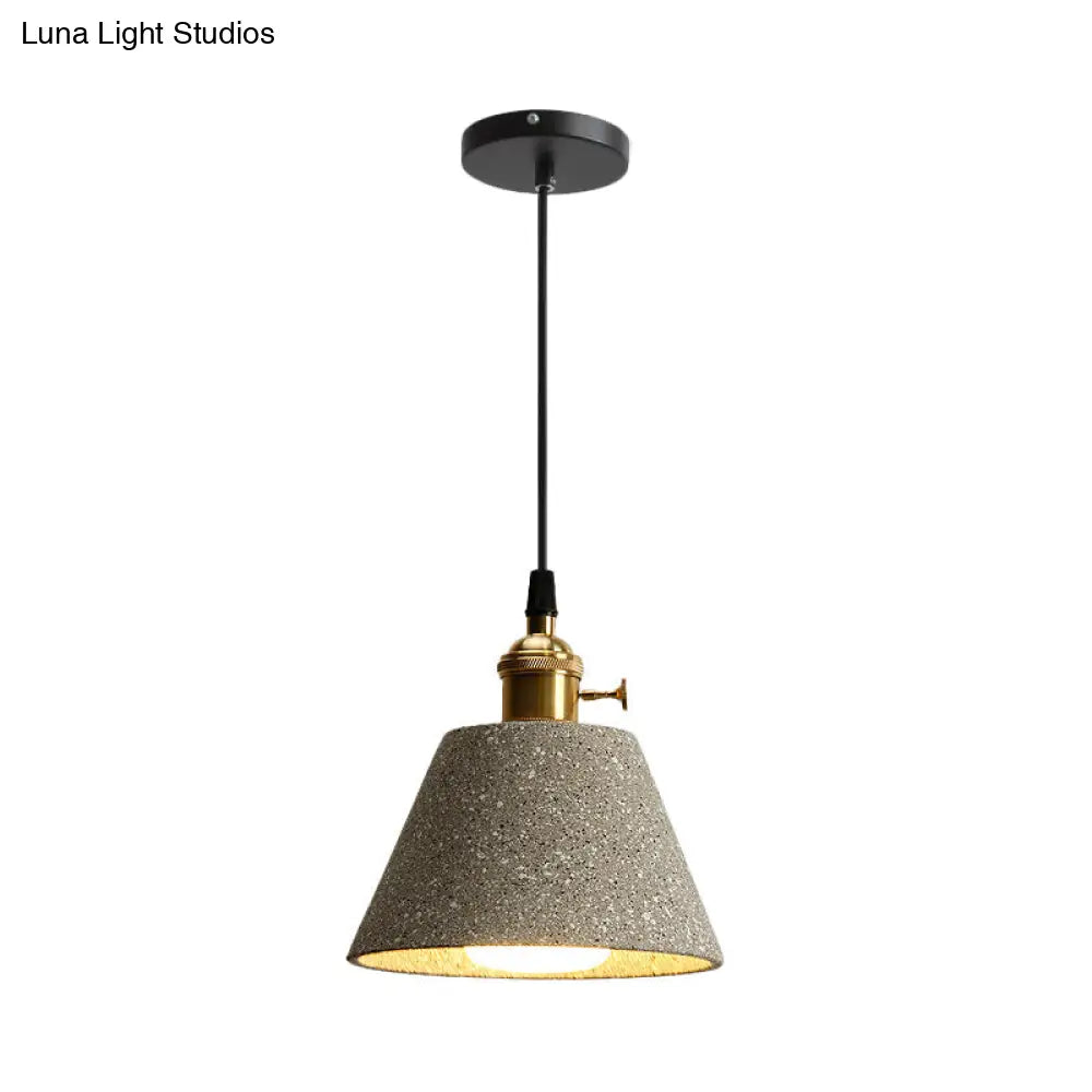 Nordic Black/Grey Pendant Hanging Light With Cement Shade And Rotary Switch - Single Bedside Drop