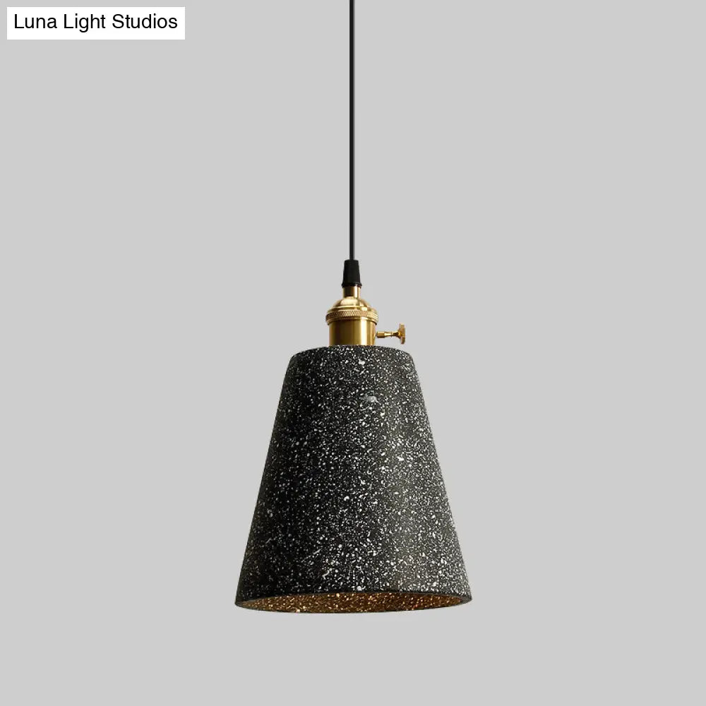 Nordic Black/Grey Pendant Hanging Light With Cement Shade And Rotary Switch - Single Bedside Drop