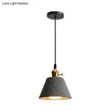 Nordic Black/Grey Pendant Hanging Light With Cement Shade And Rotary Switch - Single Bedside Drop