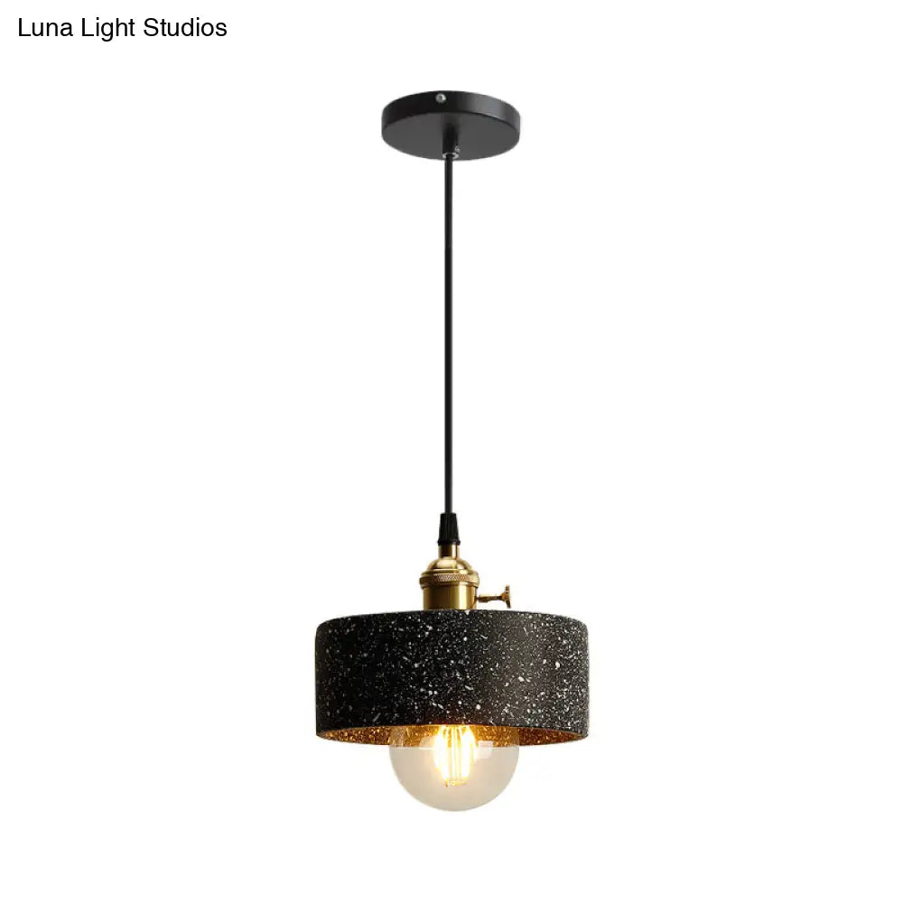 Nordic Black/Grey Pendant Hanging Light With Cement Shade And Rotary Switch - Single Bedside Drop