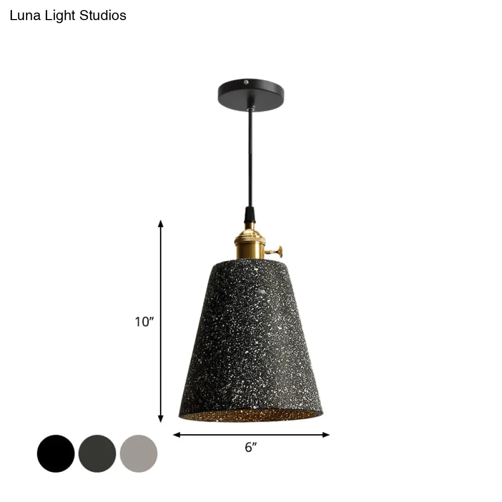 Nordic Black/Grey Pendant Hanging Light With Cement Shade And Rotary Switch - Single Bedside Drop