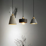 Nordic Black/Grey Pendant Hanging Light With Cement Shade And Rotary Switch - Single Bedside Drop