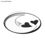 Nordic Black/Pink Led Playroom Ceiling Fixture With Crescent And Heart Acrylic Shade