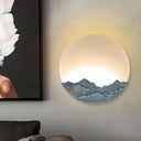Nordic Blue/Brown Led Moon Shaped Acrylic Mural Wall Lamp With Mountain Design: Stylish Lighting