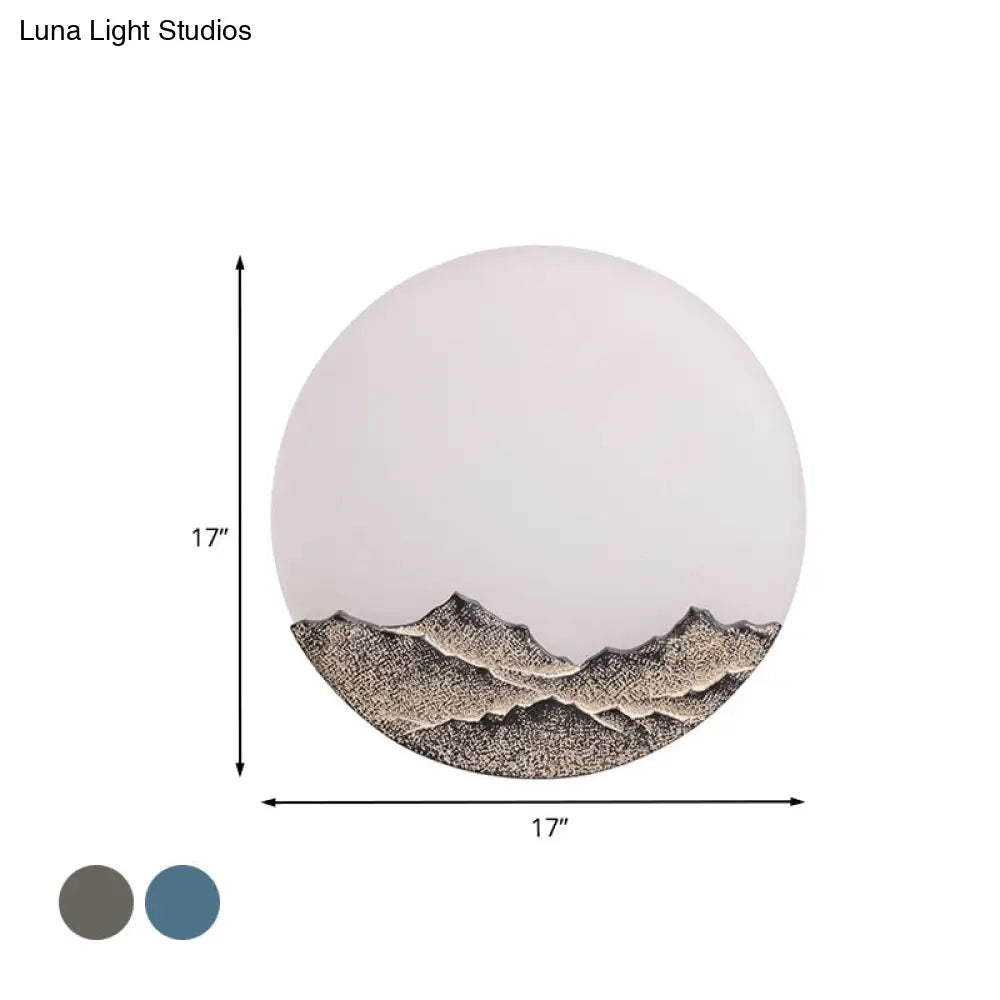 Nordic Blue/Brown Led Moon Shaped Acrylic Mural Wall Lamp With Mountain Design: Stylish Lighting