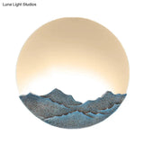 Nordic Blue/Brown Led Moon Shaped Acrylic Mural Wall Lamp With Mountain Design: Stylish Lighting
