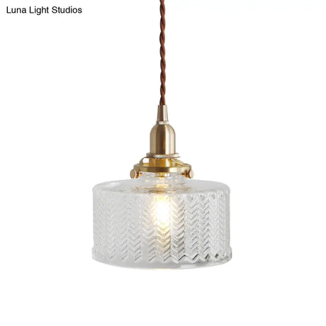 Nordic Brass Pendant Light With Clear Wavy Glass - 1-Bulb Suspended Fixture