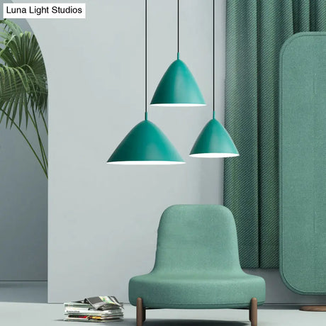 Nordic Candy Colored Pendant Pyramid Shade - 10.5/13/16 Inch Aluminum Hanging Light For Cafe